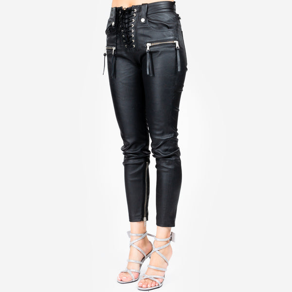 Unravel Project Ben Taverniti - Plonge Skinny Lace Up Leather Pants in Black