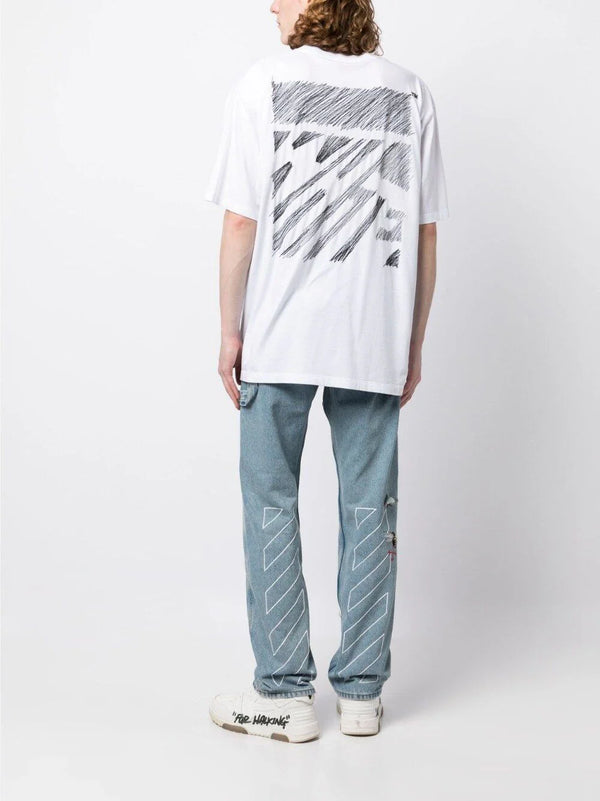 SCRIBBLE DIAG OVER S/S TEE WHITE BLACK