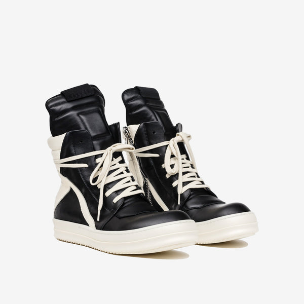 Mens Rick Owens Geobasket Sneakers in Black Leather