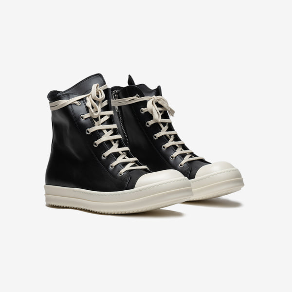 Womens Rick Owens High-Top Leather Sneakers in Black