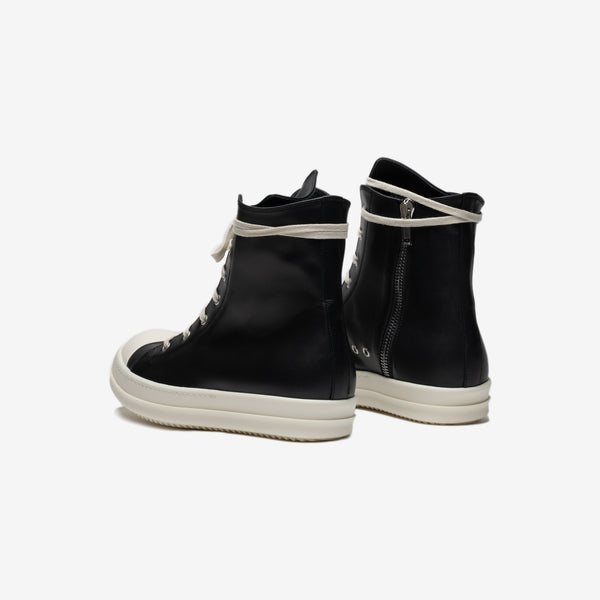 Womens Rick Owens High-Top Leather Sneakers in Black