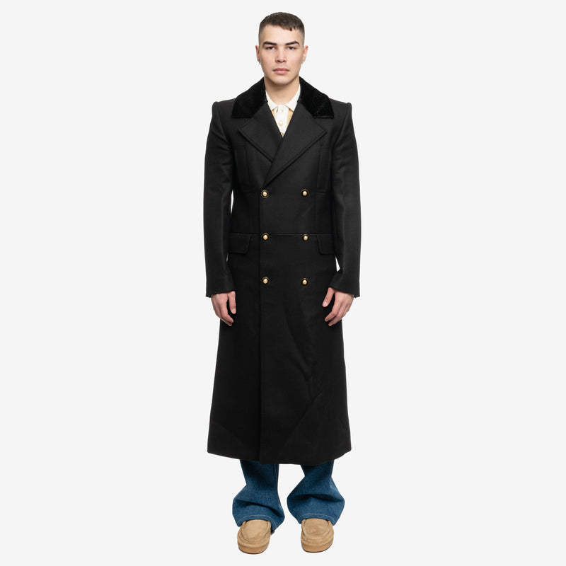 Casablanca - Faux Astrakhan Double Breasted Coat in Black