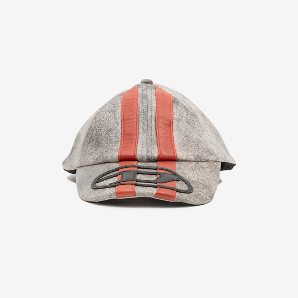 DIESEL - Stripe Leather Cap in Off White