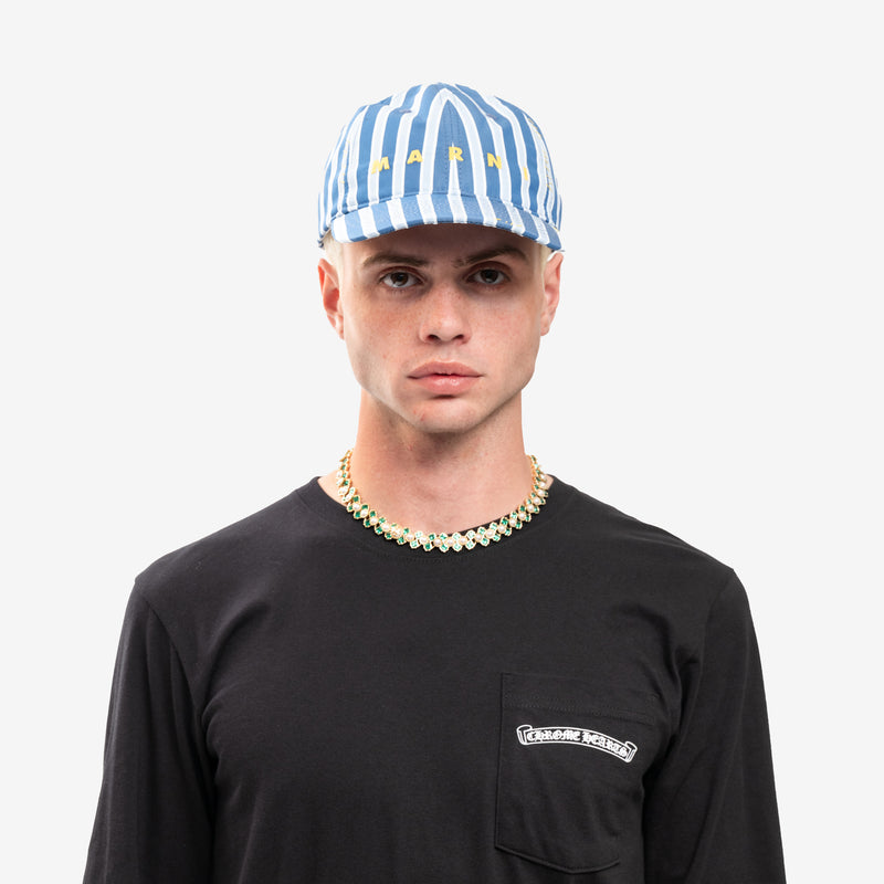 MARNI - Striped Embroidered Cap in Opal