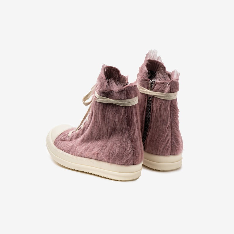 Rick Owens - Ladies Fur High-Top Sneakers in Pink