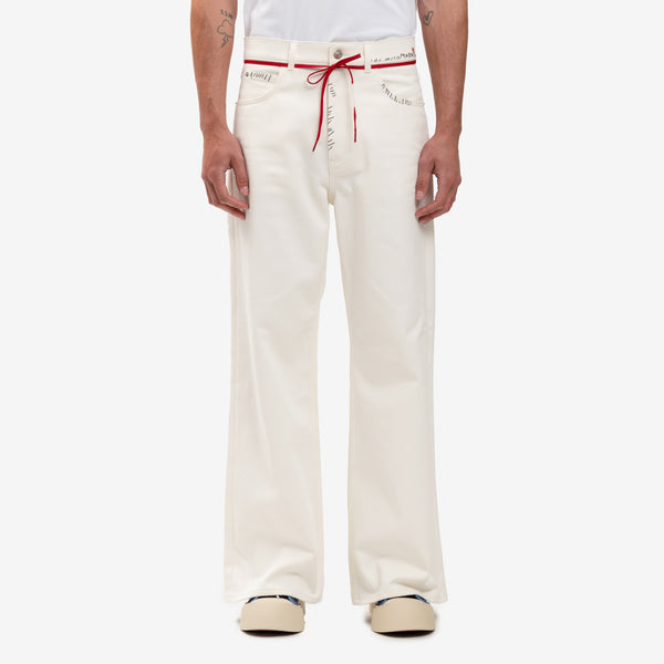 Mens MARNI Stitch Logo Lace Belt Denim Jeans in White