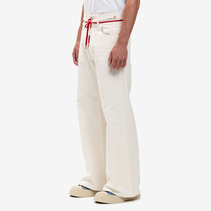 MARNI - Stitch Logo Lace Belt Jeans in Lily White