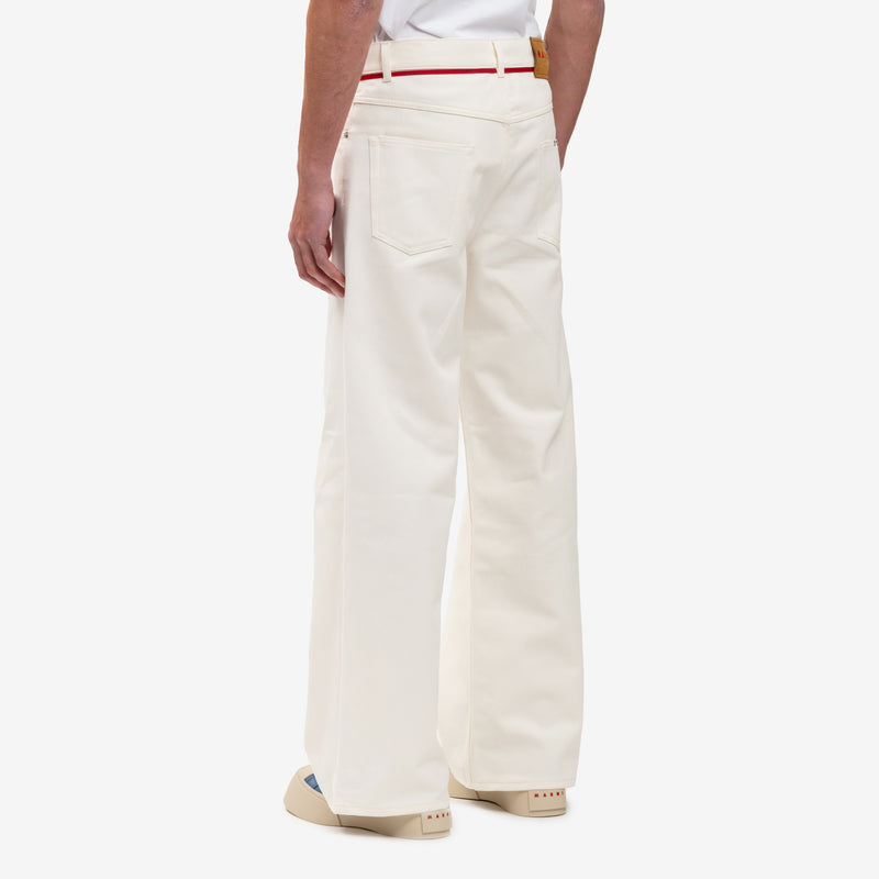 MARNI - Stitch Logo Lace Belt Jeans in Lily White