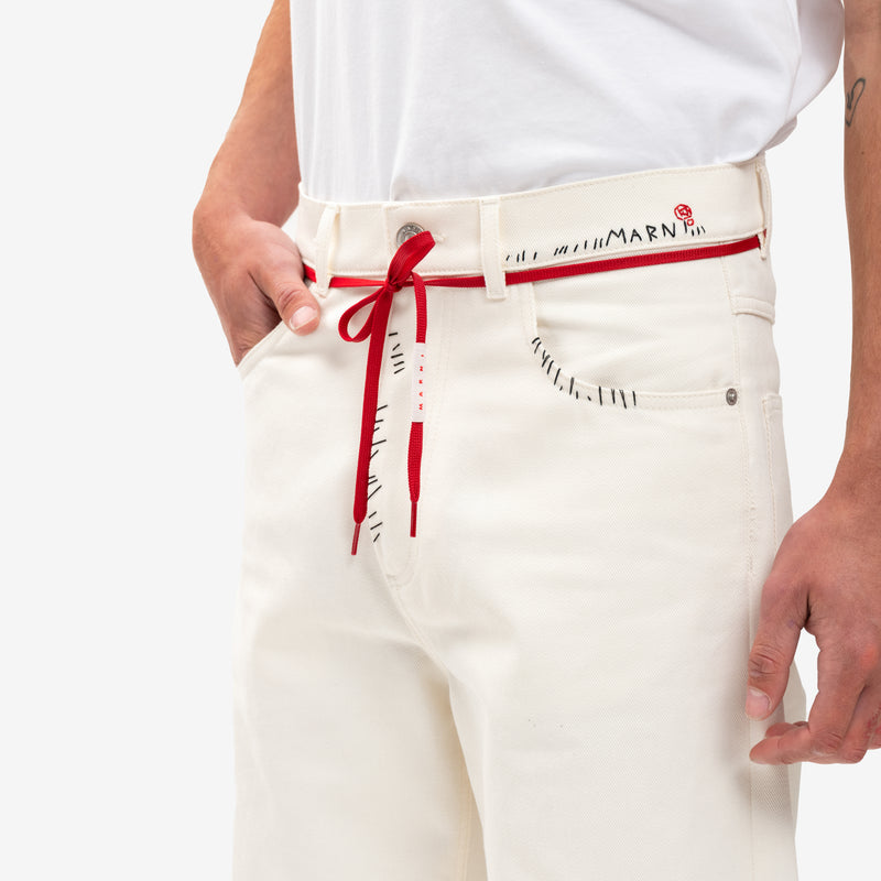 MARNI - Stitch Logo Lace Belt Jeans in Lily White