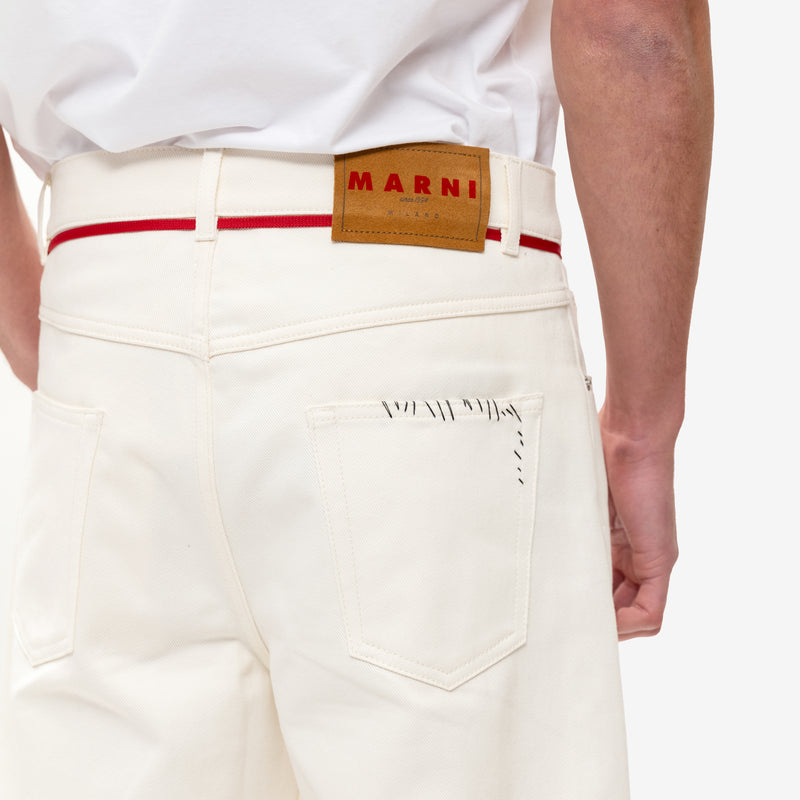 MARNI - Stitch Logo Lace Belt Jeans in Lily White