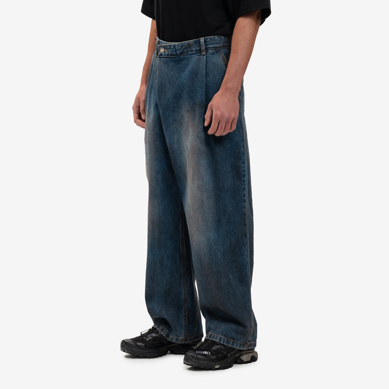 Juun.J - Oil Wash Asymmetrical Denim Pants in Blue