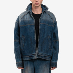 Juun.J - Oil Washed Denim Zip Shirt in Blue