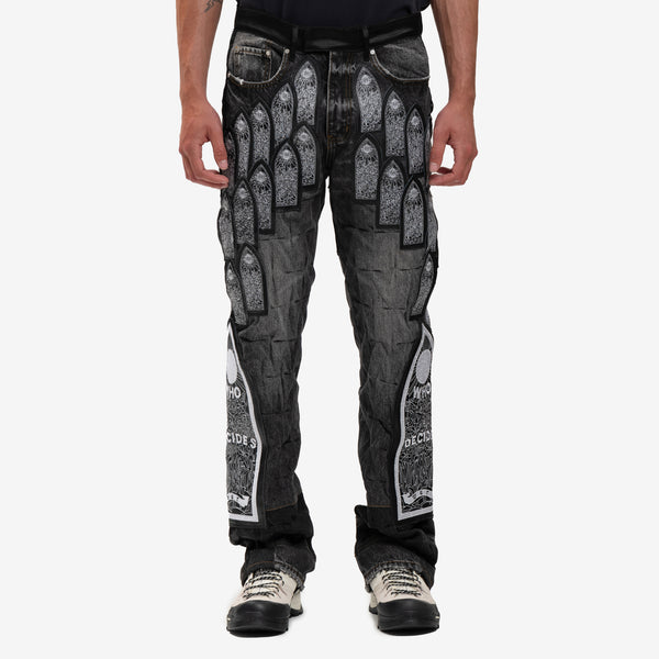 Who Decides War - Patched Arch Embroidered Jeans in Coal