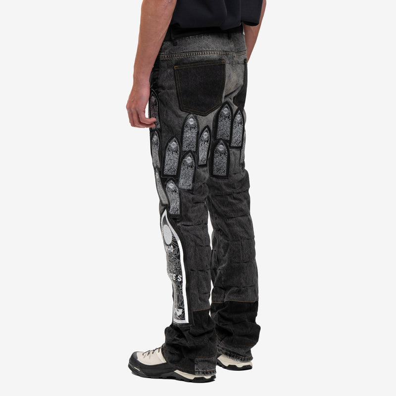 Who Decides War - Patched Arch Embroidered Jeans in Coal