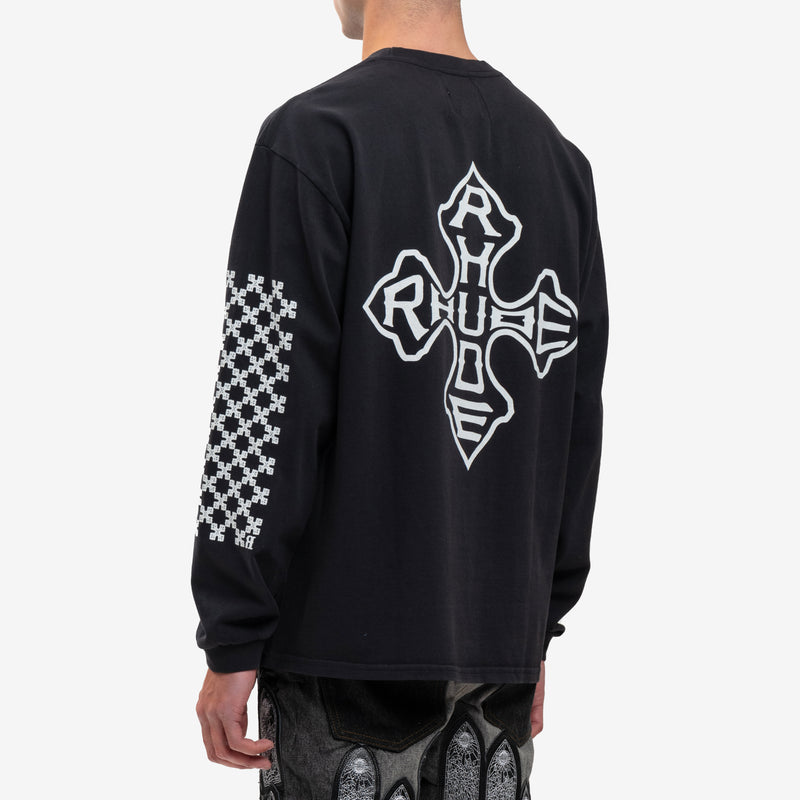 Rhude - Rhude Cross LS Vintage T-Shirt in Vintage Black