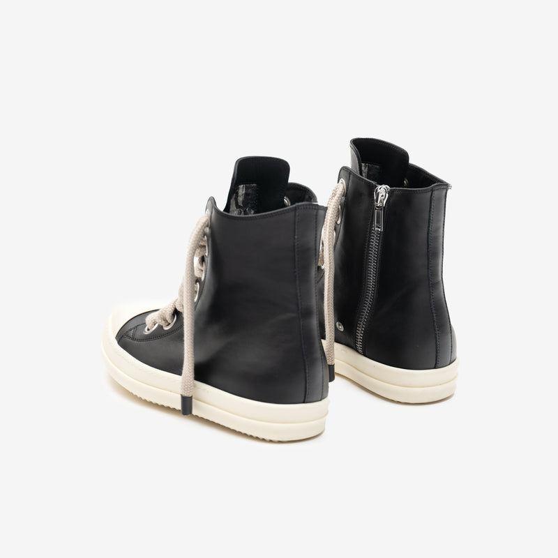 Rick Owens - High-Top Jumbolace Leather Sneakers in Black