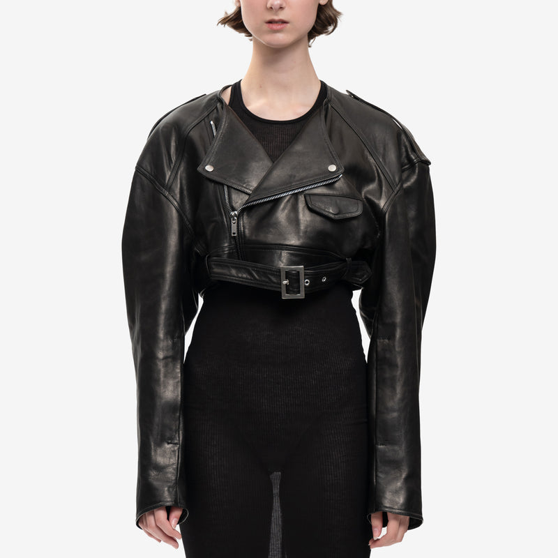 Rick Owens - Micro Biker Leather Jacket in Black