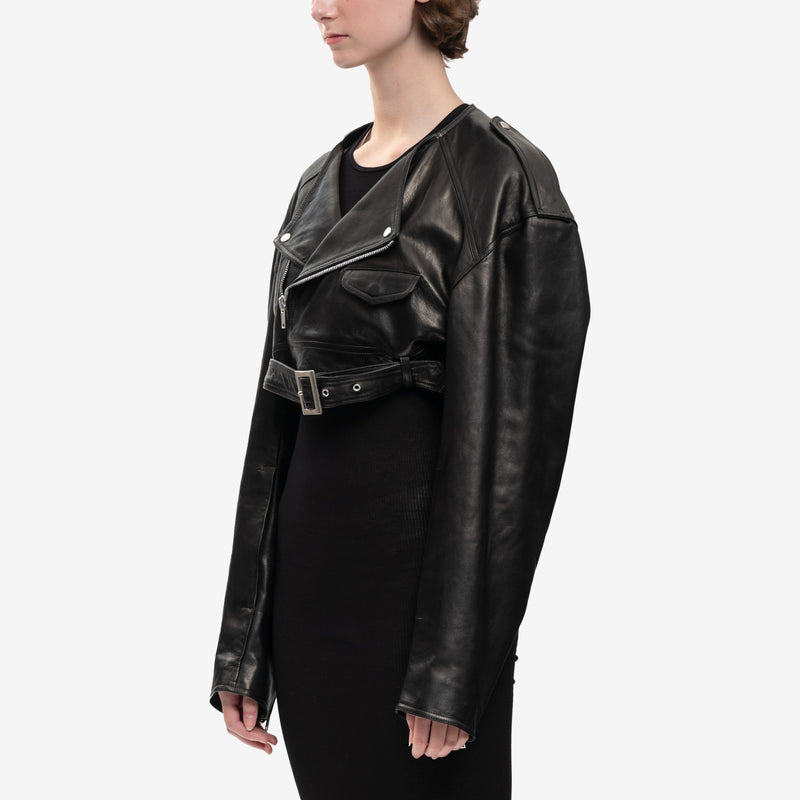 Rick Owens - Micro Biker Leather Jacket in Black