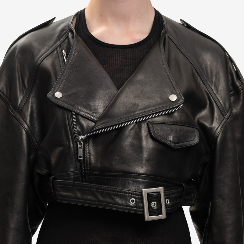 Rick Owens - Micro Biker Leather Jacket in Black