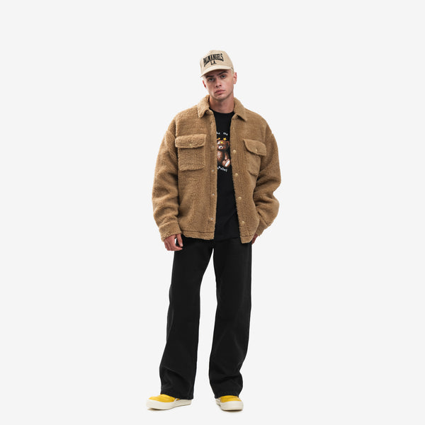 Mens Palm Angels Overshirt Bear in Mind in Camel