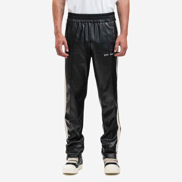 Mens Palm Angels Track Pants Leather Effect in Black