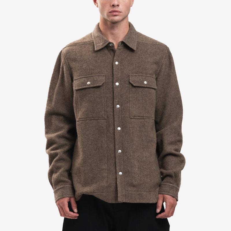 Men Rick Owens Overshirt Wool Outershirt in Fawn