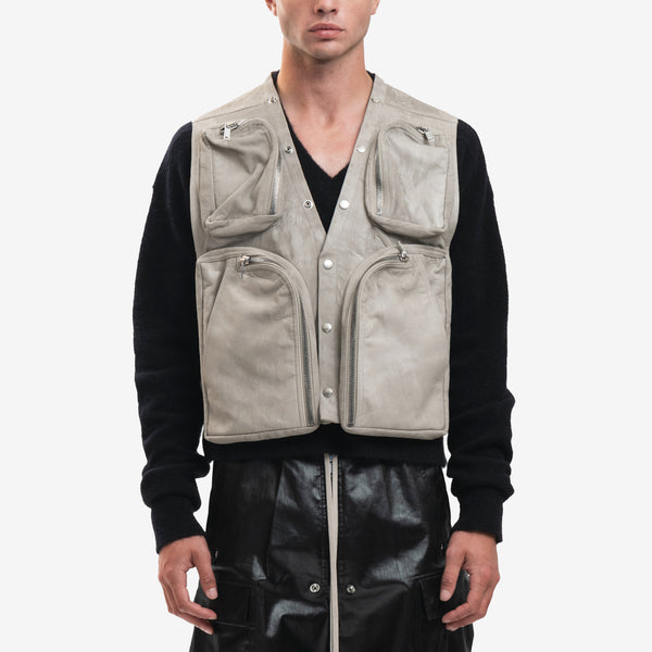 Rick Owens Mens Cargo Leather Vest in Pearl