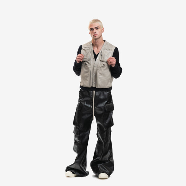 Rick Owens Mens Cargo Leather Vest in Pearl