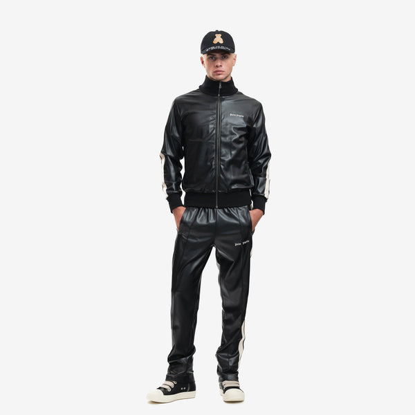 Mens Palm Angels Track Pants Leather Effect in Black