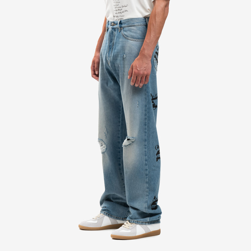 Med Wash Monogram Series Loose Jeans