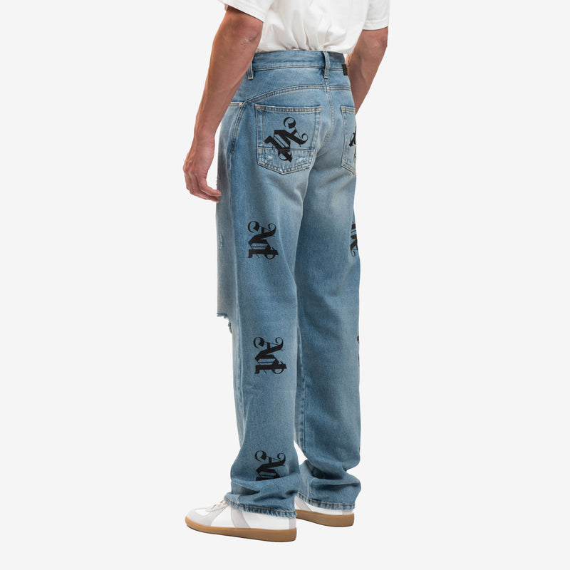 Med Wash Monogram Series Loose Jeans