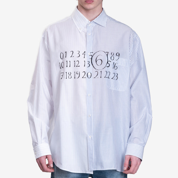 Mens Maison Margiela MM6 Numeric Asymmetric Shirt in White/Beige/Blue