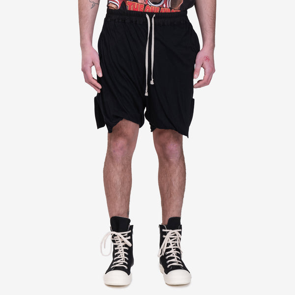 Mens Rick Owens SS25 Hollywood Dbl Long Boxers Shorts in Black