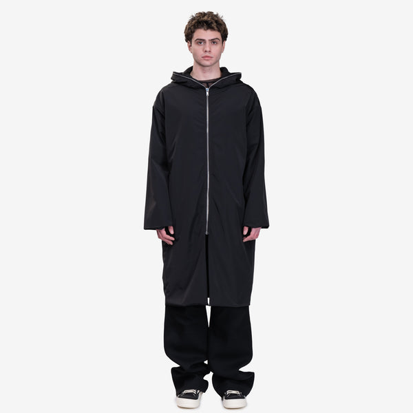 Mens Rick Owens SS25 Hollywood Hooded Gimp Coat in Black