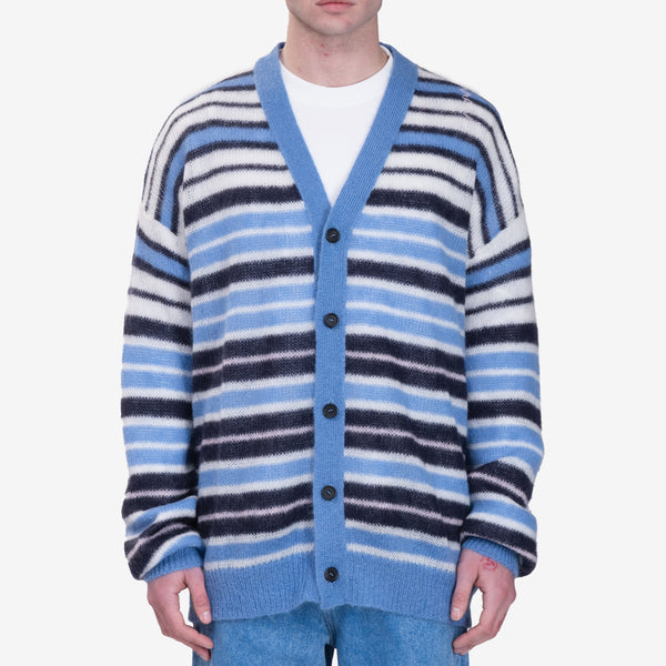 Mens MARNI Fuzzy Wuzzy Stripe Cardigan in Blue Lilac