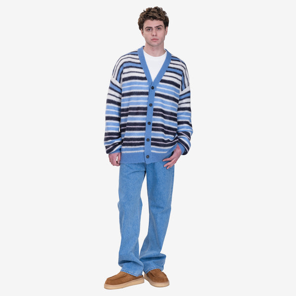 Mens MARNI Fuzzy Wuzzy Stripe Cardigan in Blue Lilac