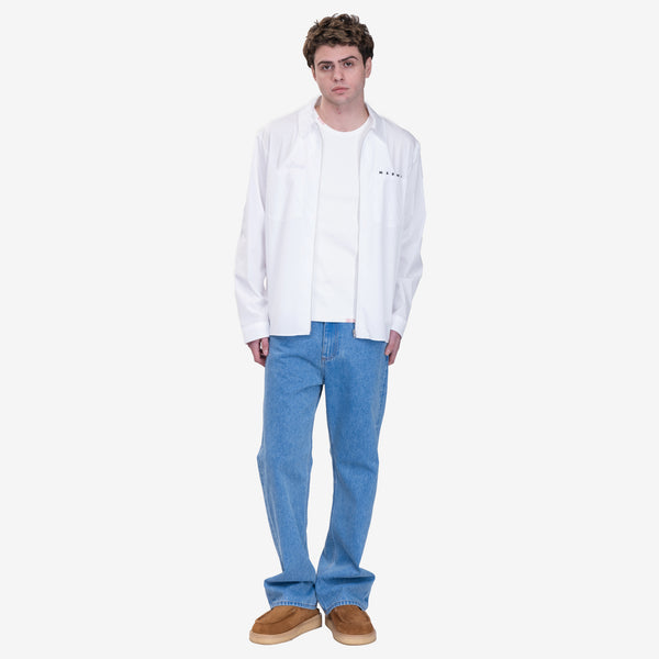 Mens MARNI Hidden Logo Zip Poplin Shirt in Lily White