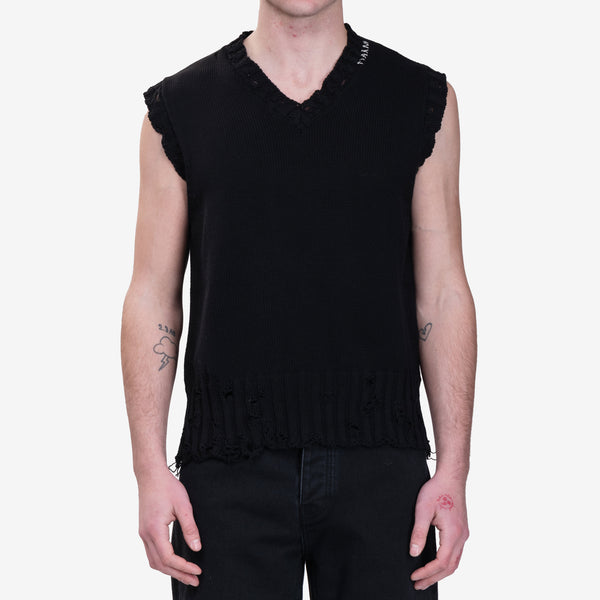 Mens MARNI Distressed Sweater Vest in Black