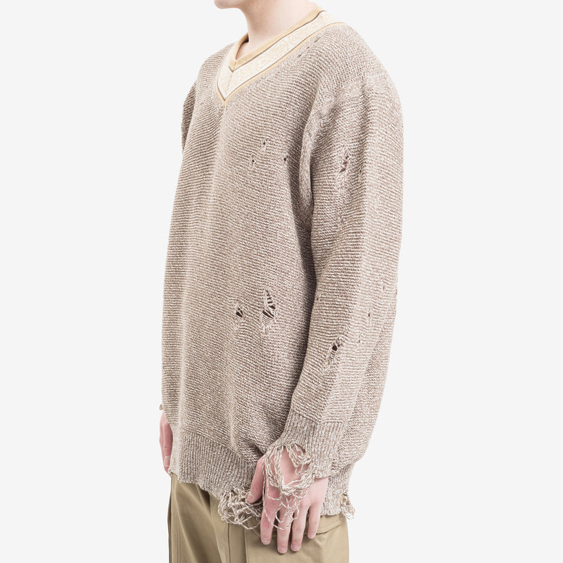 Children of the Discordance - 5G Distressed Knit Sweater in Beige