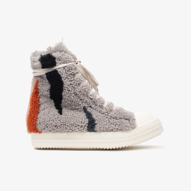 Rick Owens mainline - Strobe Shearling High-Top Sneakers in Pearl