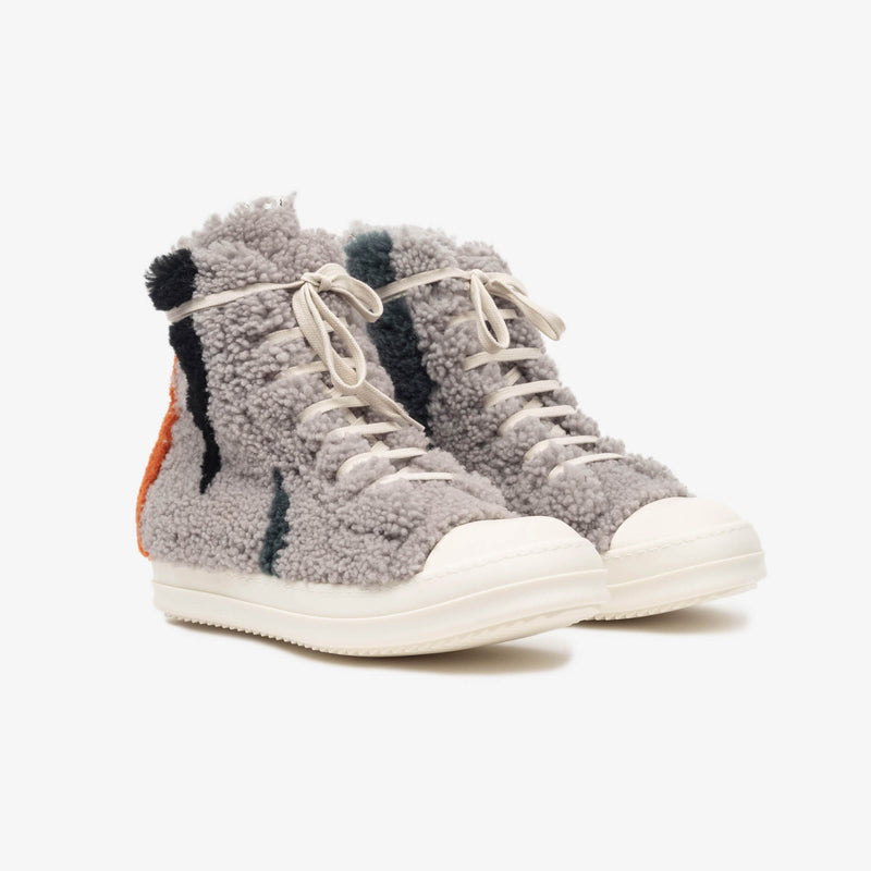 Rick Owens mainline - Strobe Shearling High-Top Sneakers in Pearl