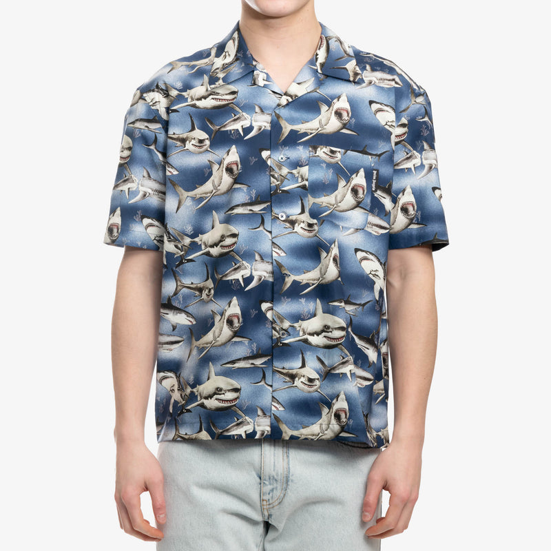Palm Angels - Sharks Bowling Shirt in Blue